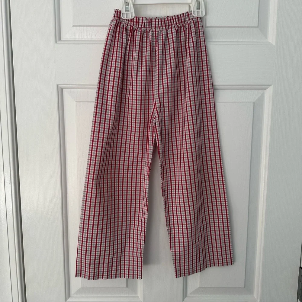 Banana Split Boys Gray & Red Fire Truck Check Pant & Long Sleeve Shirt Set Sz 6